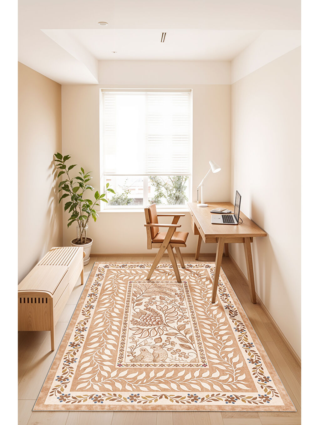 Bej Modern Dekoratif Yıkanabilir Kaymaz Taban Halı – İnce, Yumuşak Salon Halısı, Mutfak Halısı ve Yolluk-2