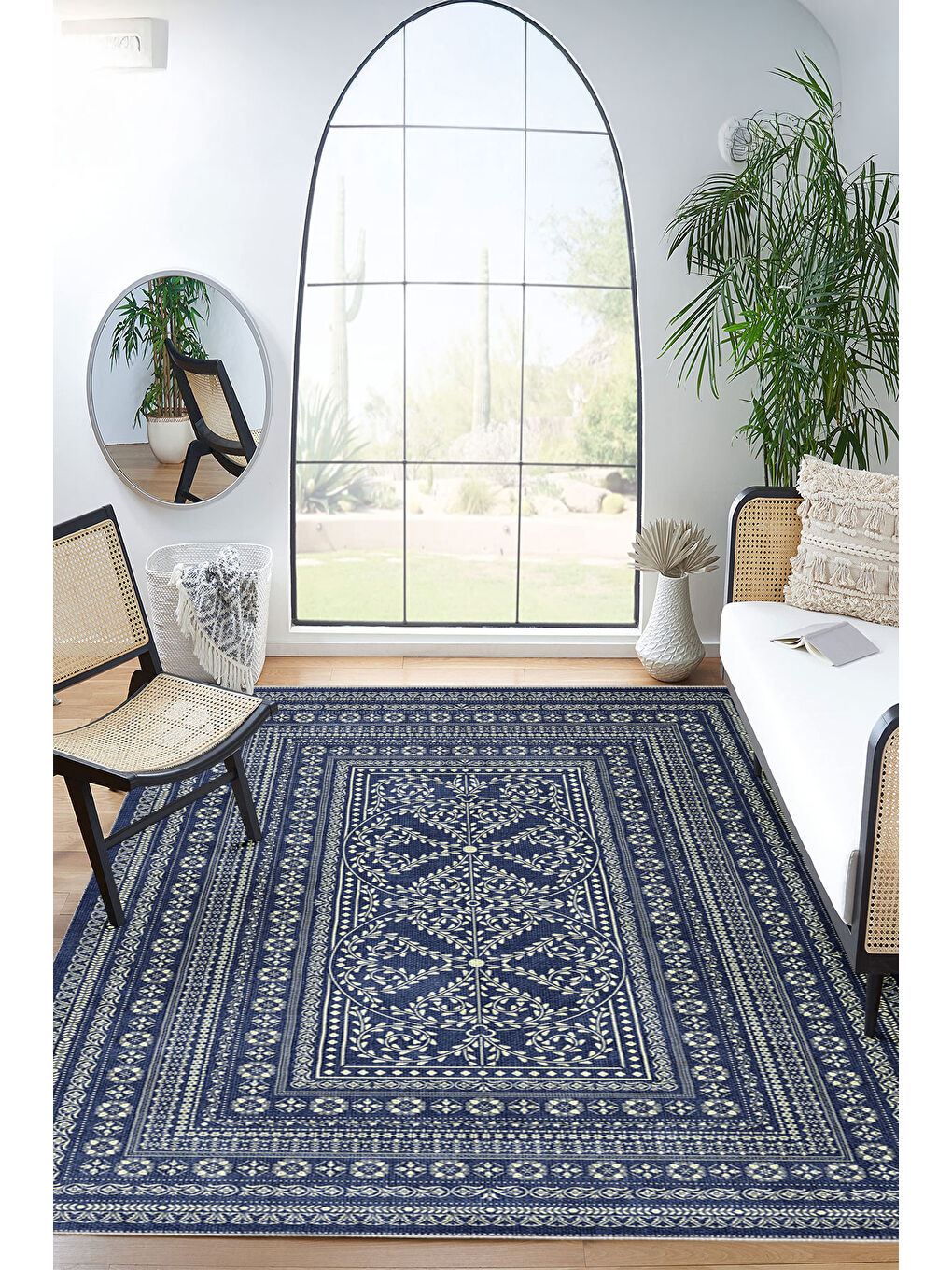 Lacivert Modern Dekoratif Yıkanabilir Kaymaz Taban Halı – İnce, Yumuşak Salon Halısı, Mutfak Halısı ve Yolluk-1
