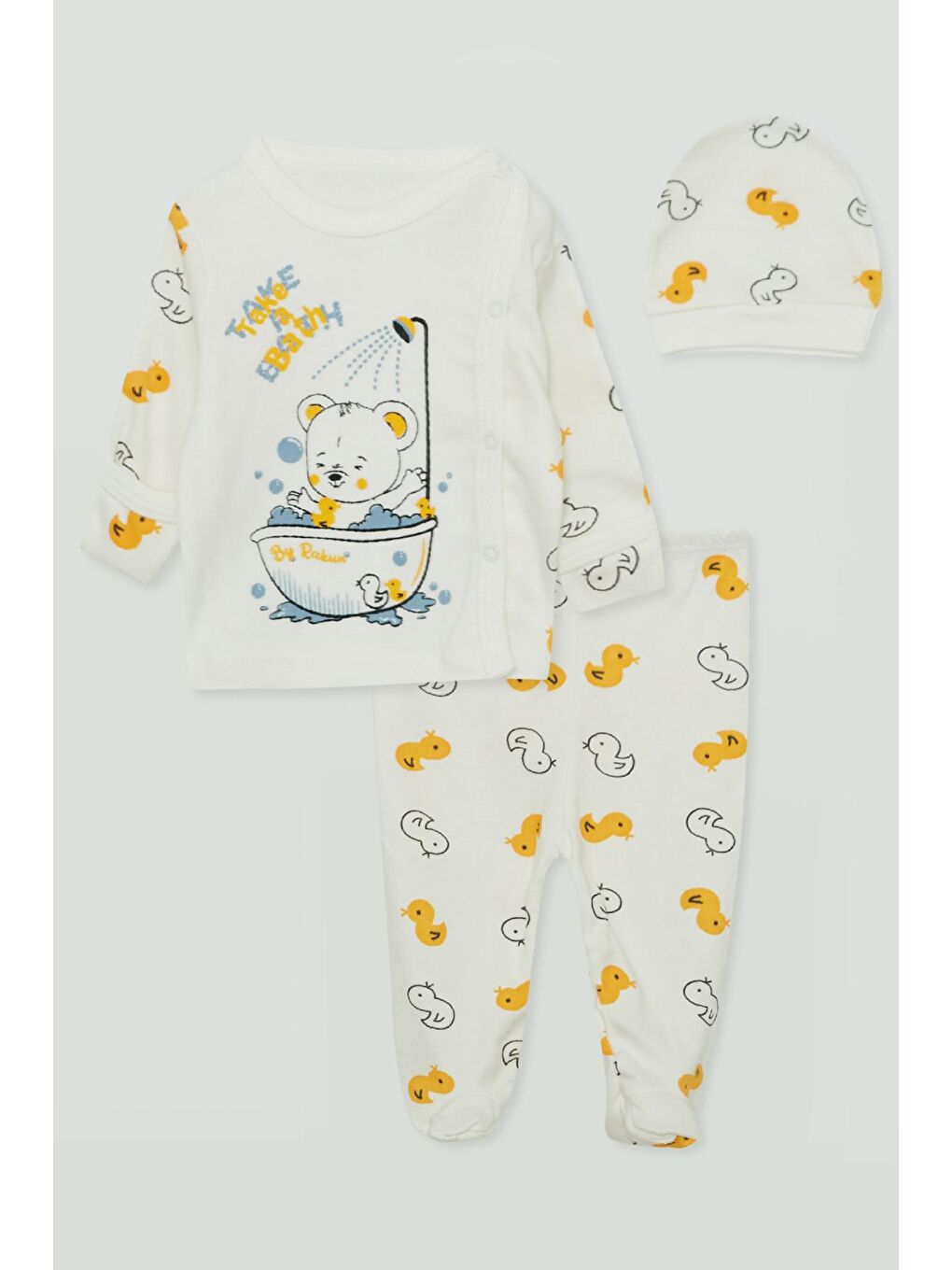 Beyaz Erkek Bebek Yenidoğan Giyim Üçlü Zıbın Takım