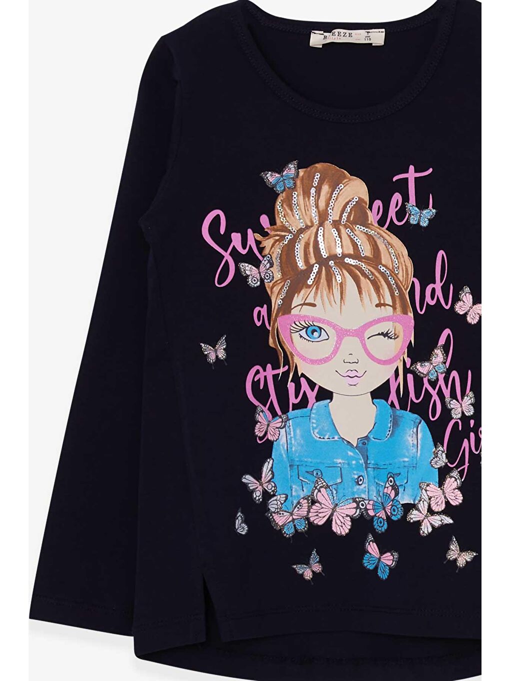 Kız Çocuk Tatylı Takım Kelebekli Kız Baskılı Lacivert (5-10 Yaş)-2