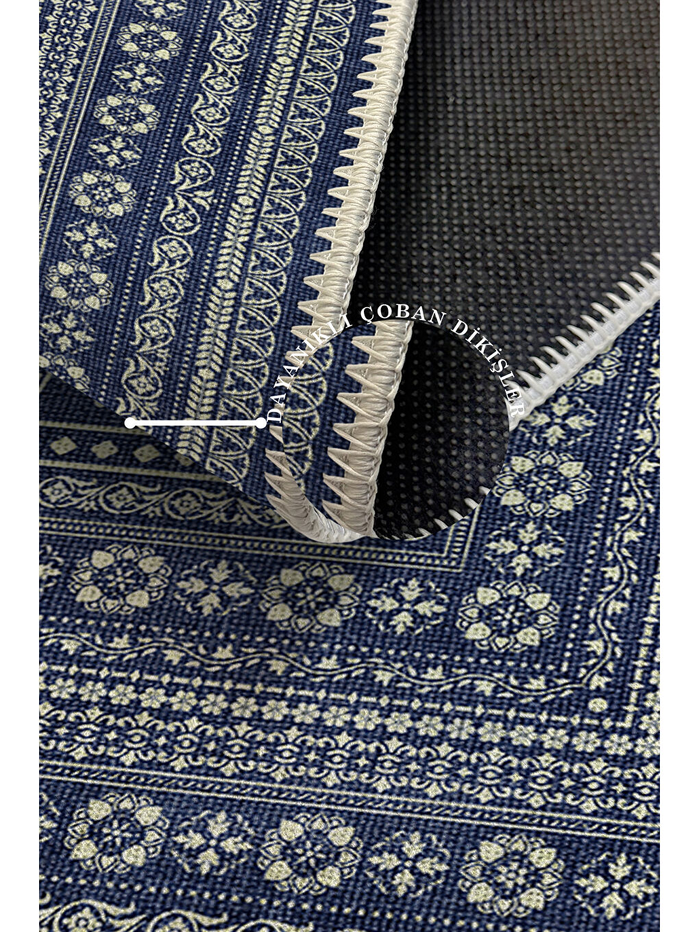 Lacivert Modern Dekoratif Yıkanabilir Kaymaz Taban Halı – İnce, Yumuşak Salon Halısı, Mutfak Halısı ve Yolluk-3