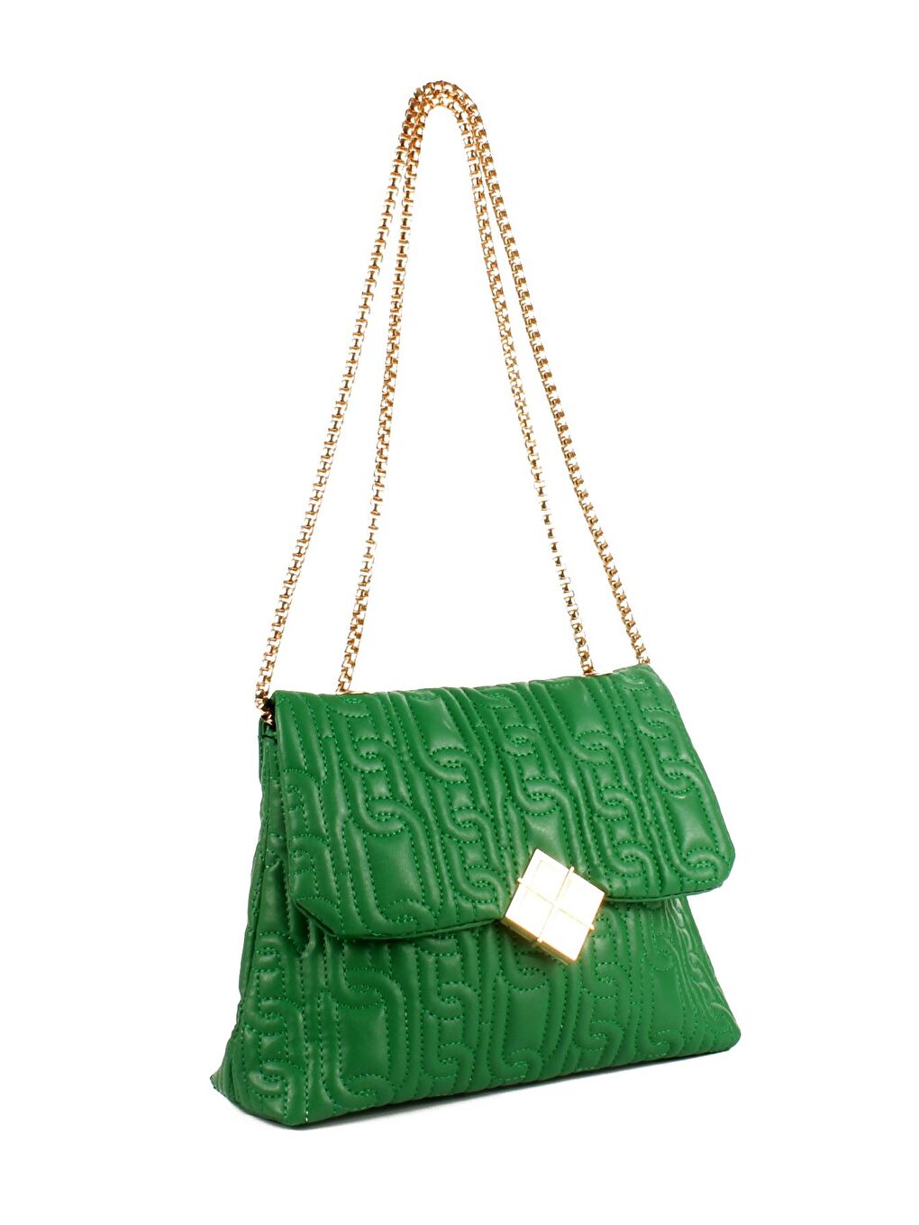 Yeşil Kadın Motif Nakışlı Zincir Askılı Broşlu Kapak Omuz Çantası (10675)-2