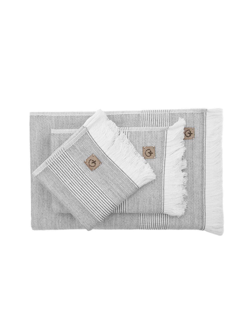 Antrasit Hasna 3'lü Havlu Seti Organik Pamuk Keten-1