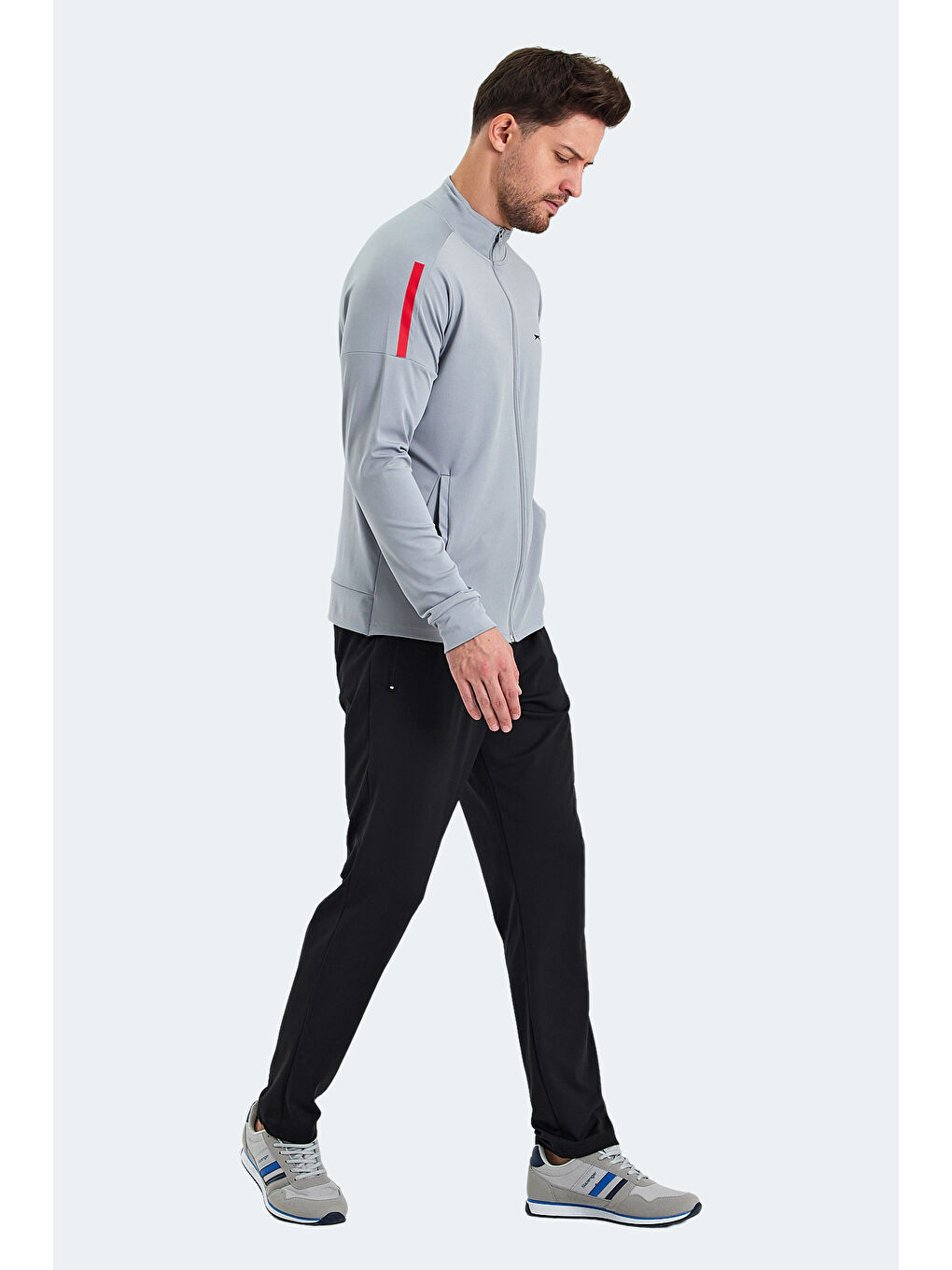 RARELY Erkek Fermuarlı Dik Yaka Cepli Gri Eşofman Takımı-2