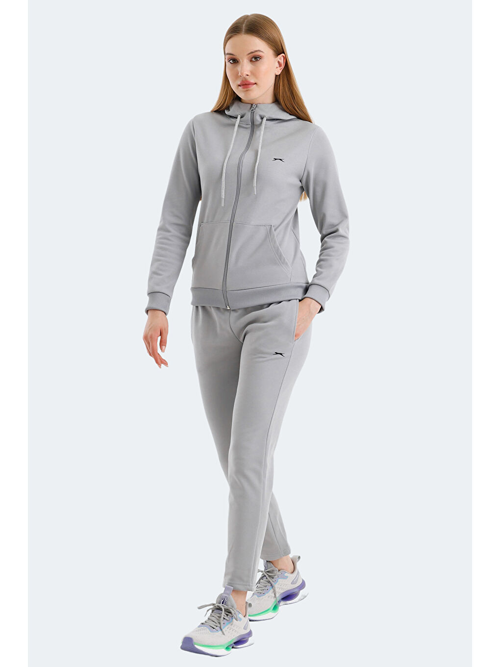 RID IN Kadın Fermuarlı Kapüşonlu Cepli Gri Eşofman Takımı