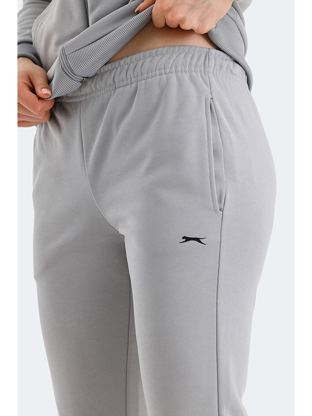 RID IN Kadın Fermuarlı Kapüşonlu Cepli Gri Eşofman Takımı-4