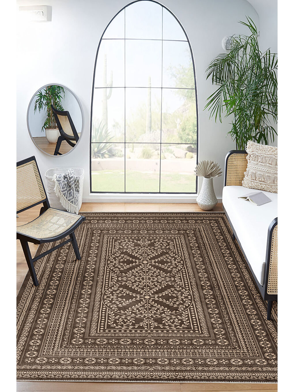 Kahverengi Modern Dekoratif Yıkanabilir Kaymaz Taban Halı – İnce, Yumuşak Salon Halısı, Mutfak Halısı ve Yolluk-1