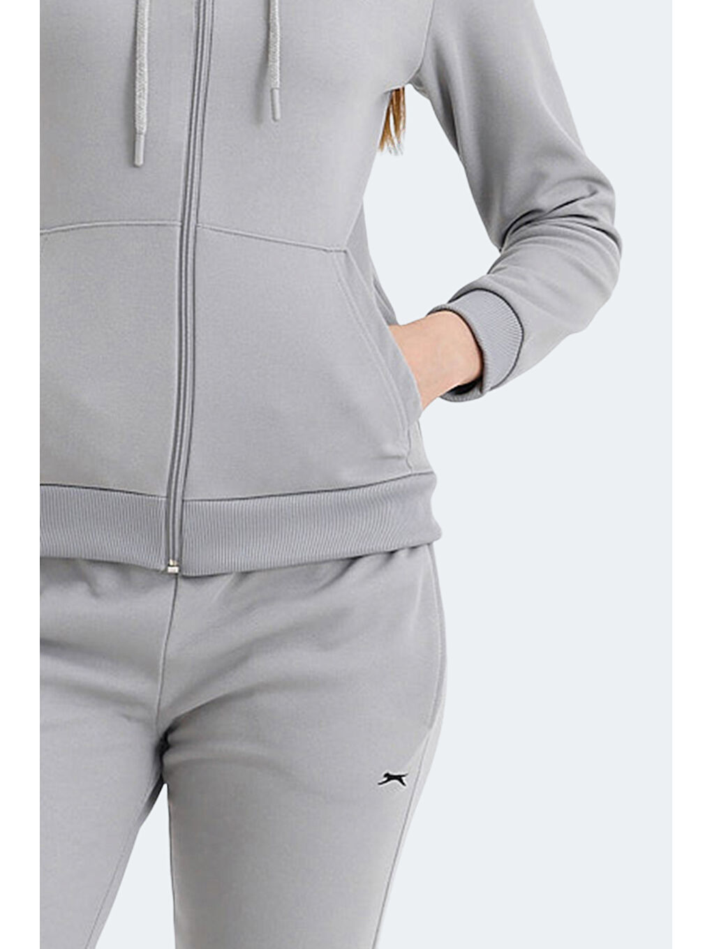 RID IN Kadın Fermuarlı Kapüşonlu Cepli Gri Eşofman Takımı-5
