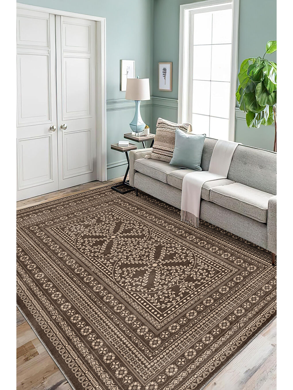 Kahverengi Modern Dekoratif Yıkanabilir Kaymaz Taban Halı – İnce, Yumuşak Salon Halısı, Mutfak Halısı ve Yolluk-2