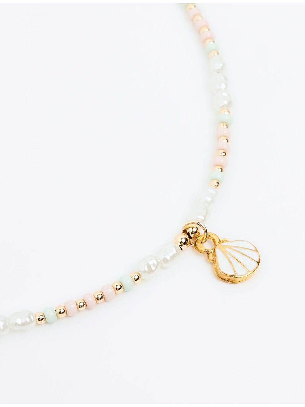 Beyaz Midye Figürlü Doğal Taş Kolye-1