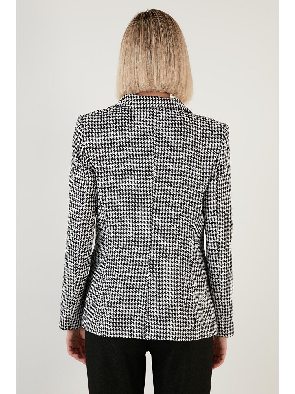 Siyah Kazayağı Desenli Dar Kesim Blazer Ceket 6058384-4