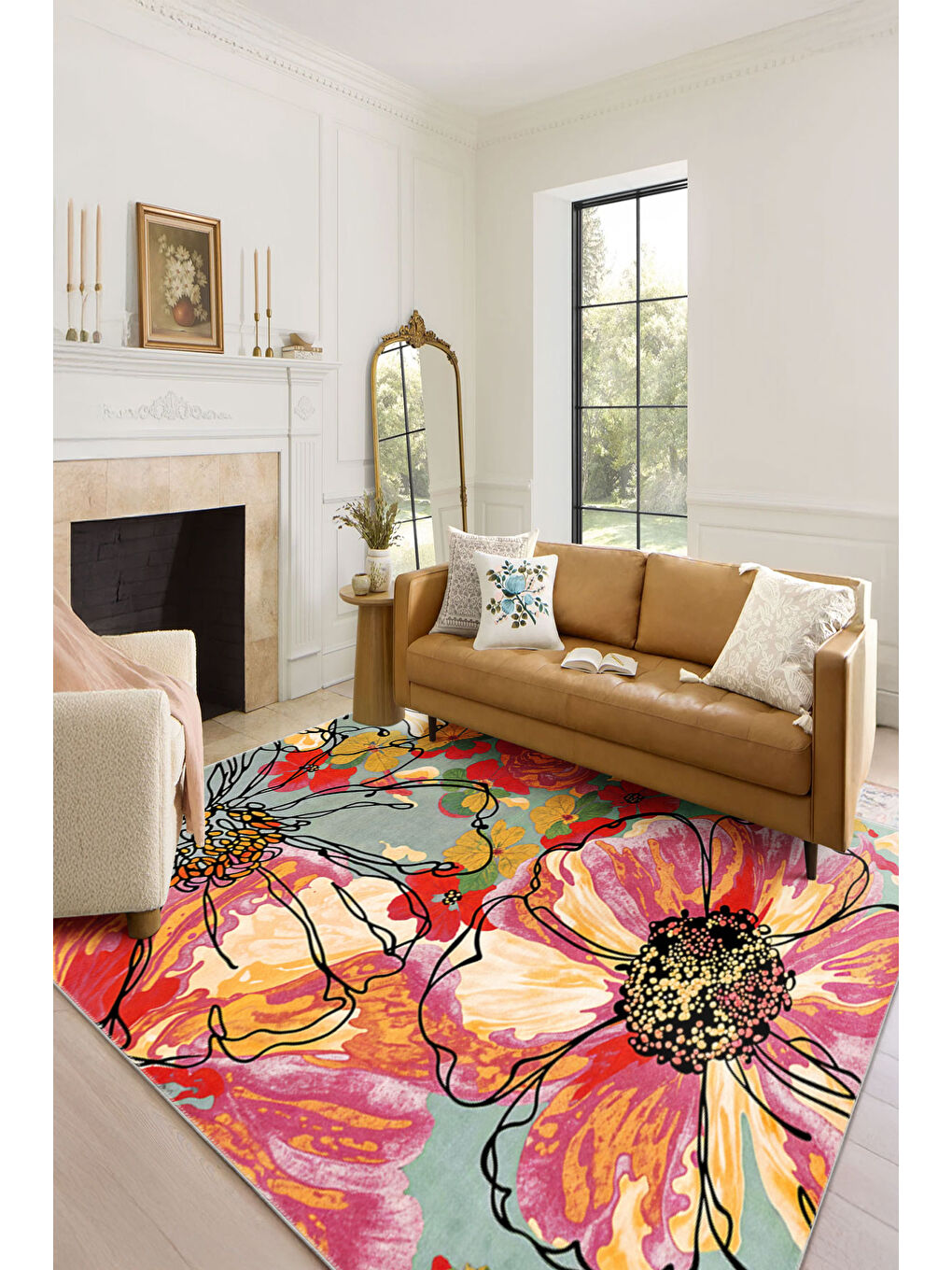 Pembe Modern Dekoratif Yıkanabilir Kaymaz Taban Halı – İnce, Yumuşak Salon Halısı, Mutfak Halısı ve Yolluk-1