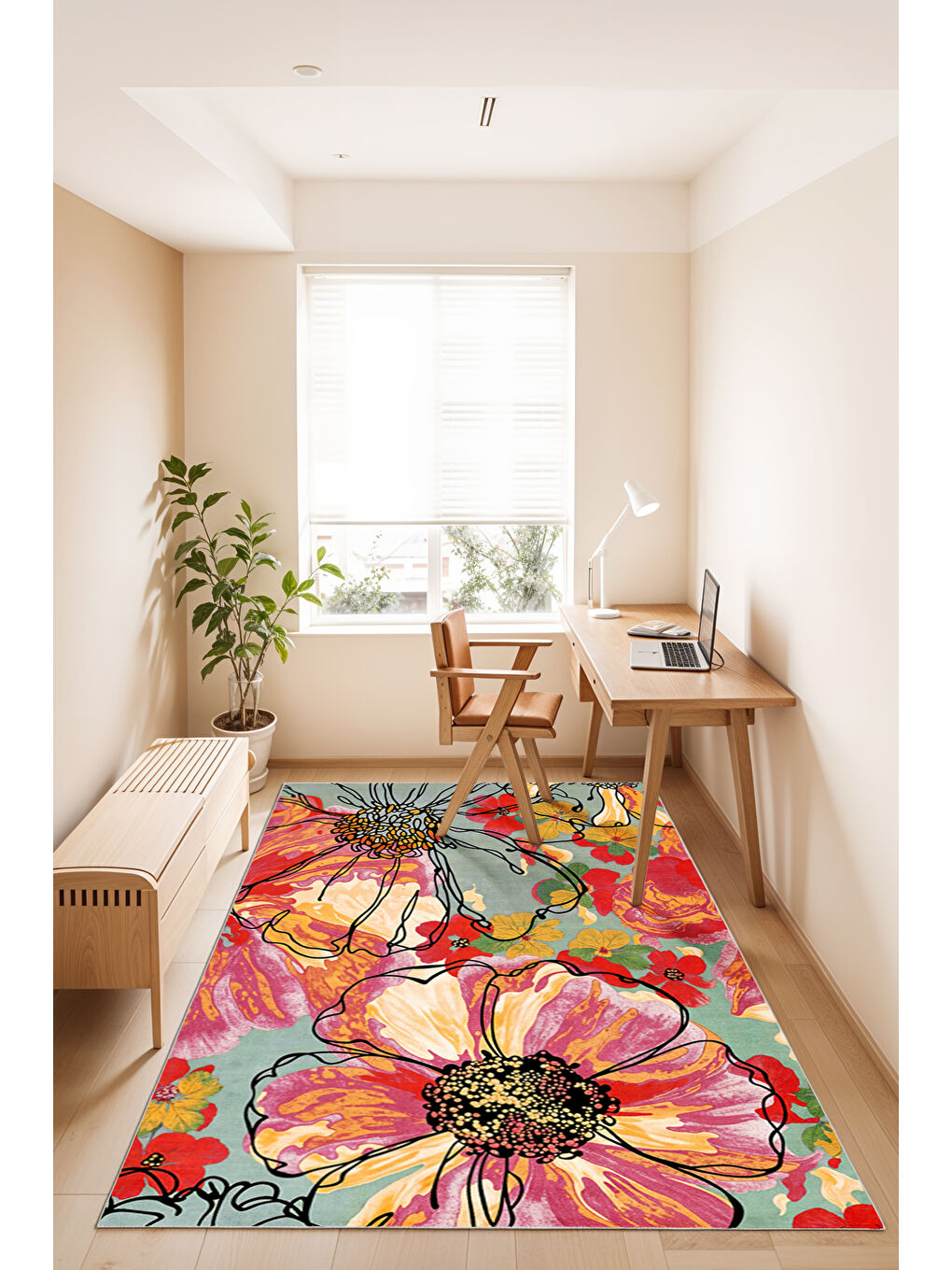 Pembe Modern Dekoratif Yıkanabilir Kaymaz Taban Halı – İnce, Yumuşak Salon Halısı, Mutfak Halısı ve Yolluk-2