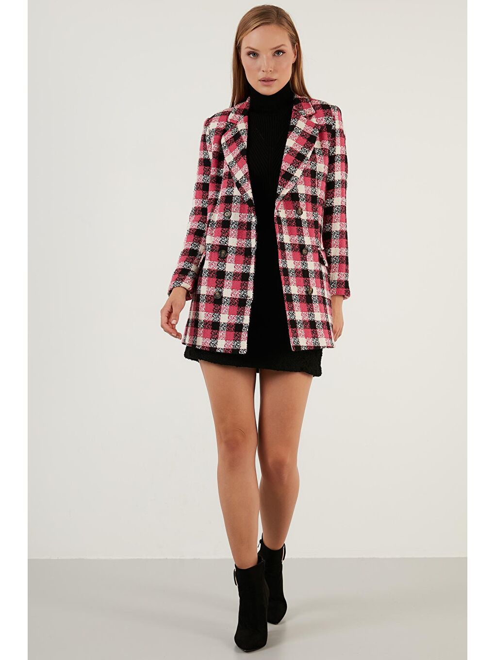 Fuşya Regular Fit Çift Düğmeli Uzun Tüvit Ceket 611CE00009-1