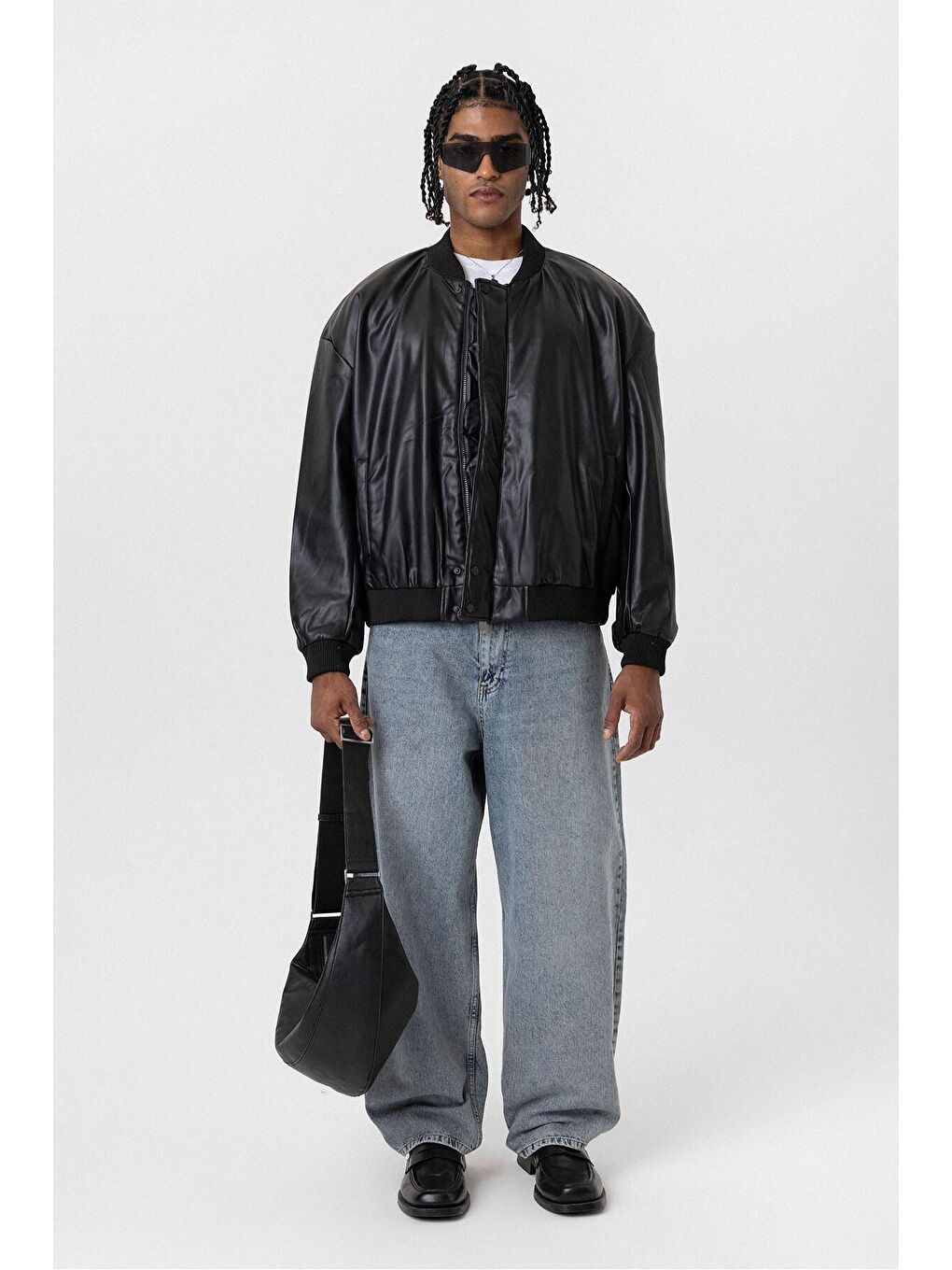 Oversıze Deri Bomber Ceket Siyah
