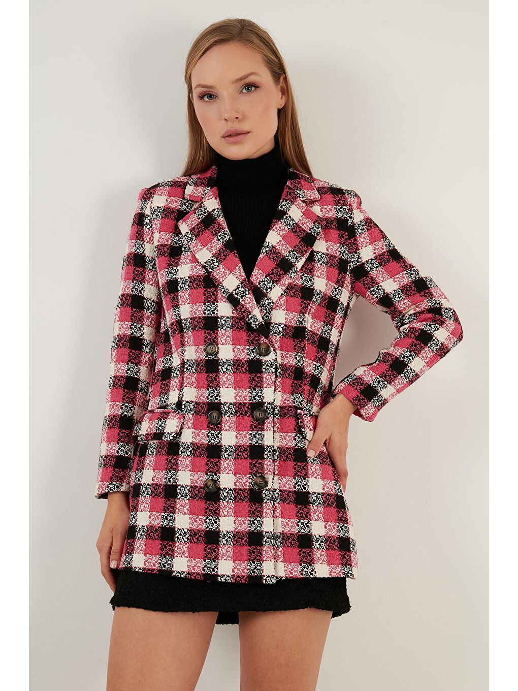 Fuşya Regular Fit Çift Düğmeli Uzun Tüvit Ceket 611CE00009-3