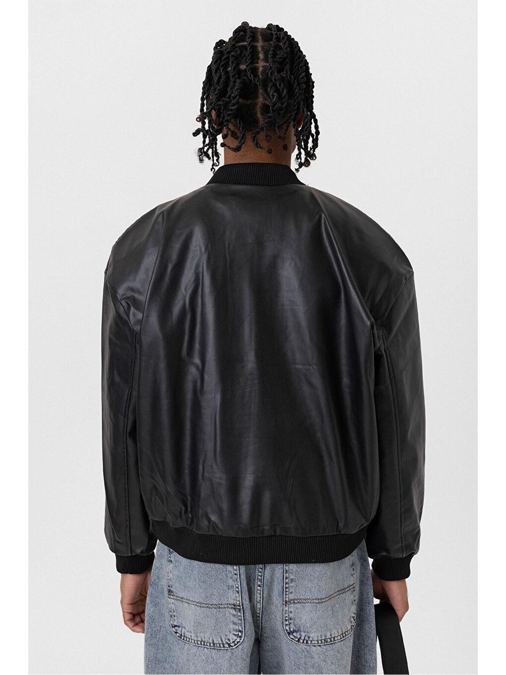 Oversıze Deri Bomber Ceket Siyah-4