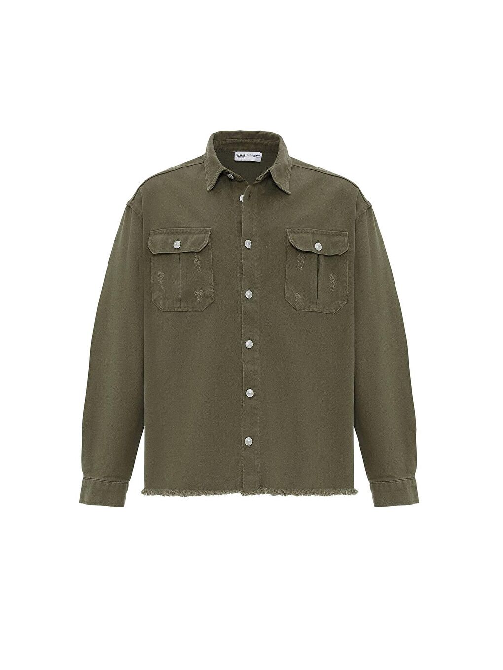 Çift Cep Ve Yırtık Detaylı Oversıze Denım Ceket Haki-1