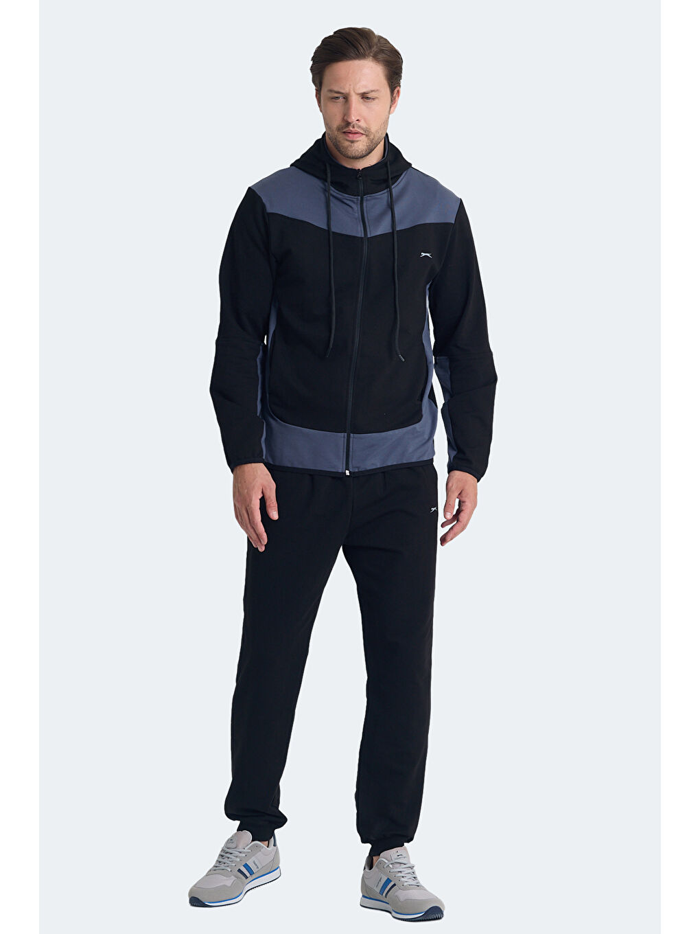 KIMO Erkek Fermuarlı Kapüşonlu Cepli Siyah / Koyu Gri Eşofman Takımı-3