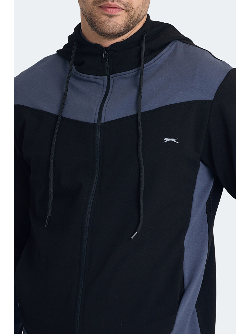 KIMO Erkek Fermuarlı Kapüşonlu Cepli Siyah / Koyu Gri Eşofman Takımı-5