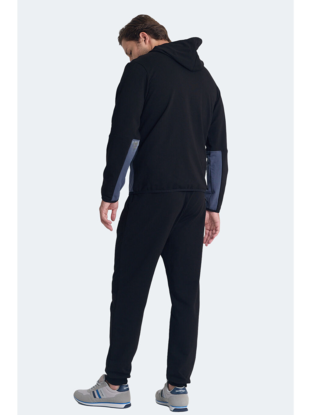 KIMO Erkek Fermuarlı Kapüşonlu Cepli Siyah / Koyu Gri Eşofman Takımı-6