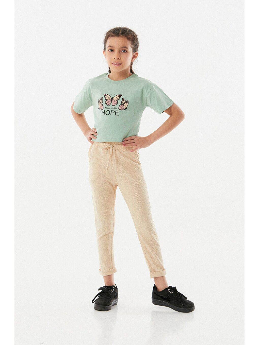 Turkuaz Baskılı Bisiklet Yaka Kız Çocuk Takım