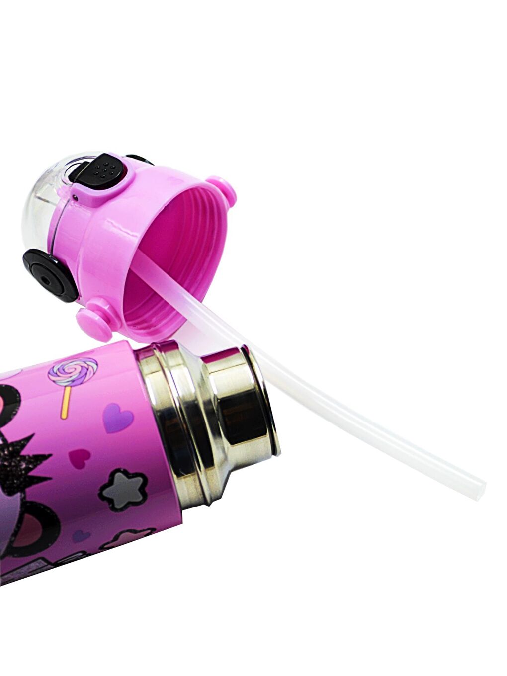 Muggle Pembe Pipetli Çelik Matara MT-2635 Panda Desenli 500 Ml - 3