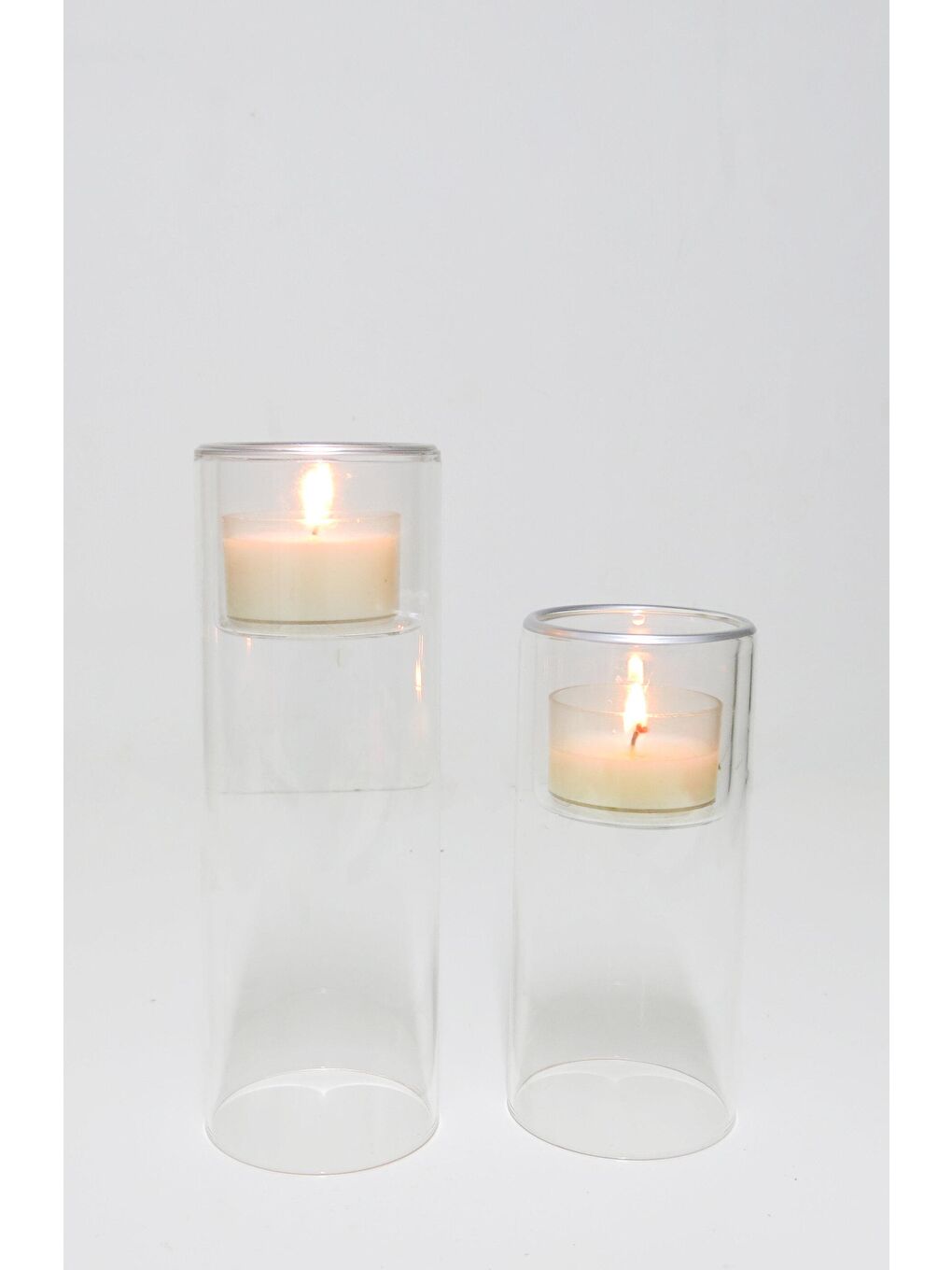 Missi Şeffaf 15 cm Üfleme Cam Clear Mumluk Ve Tealight Seti - 1