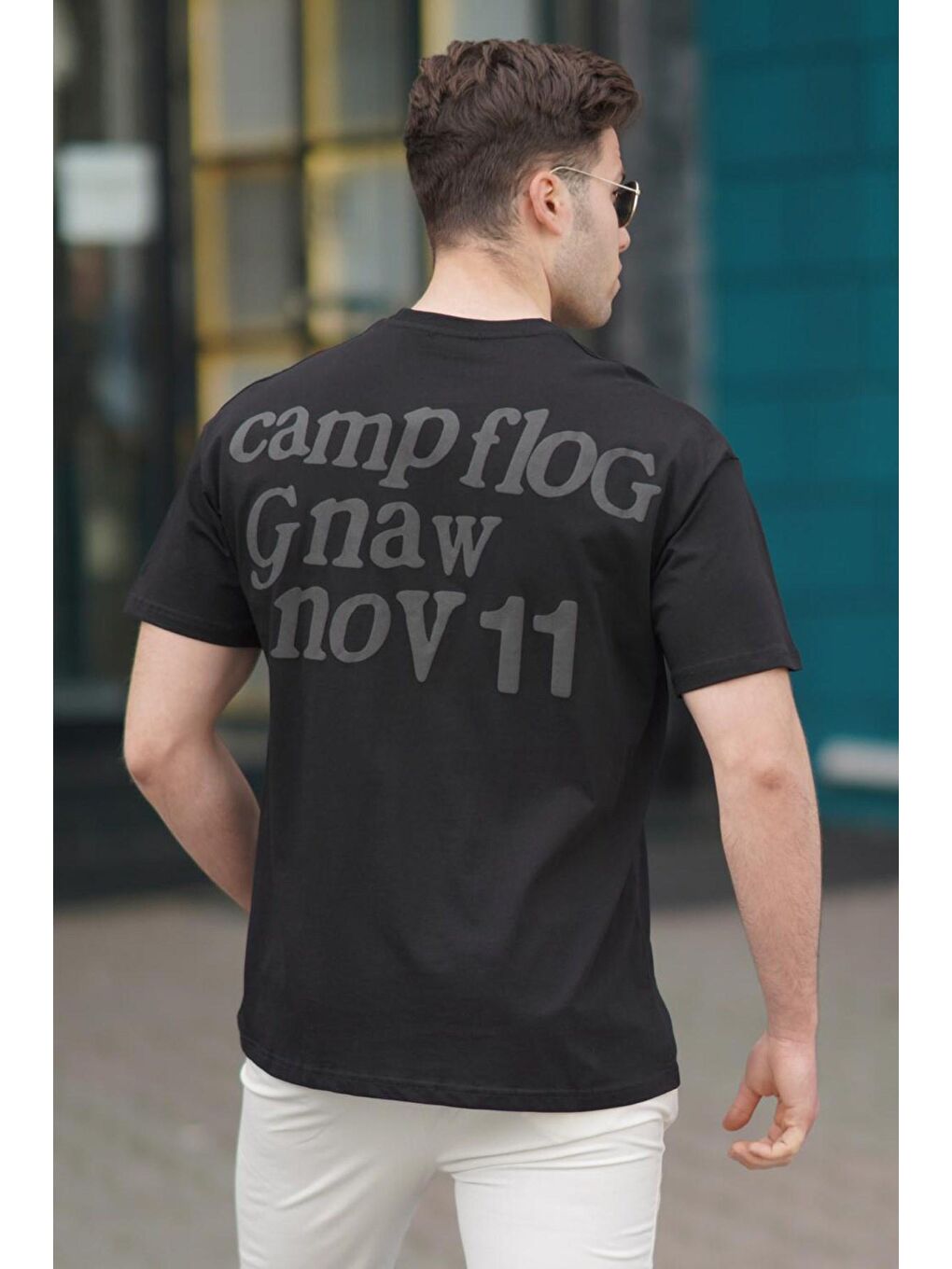 Siyah Erkek Baskılı %100 Pamuk Tişört 5263-1