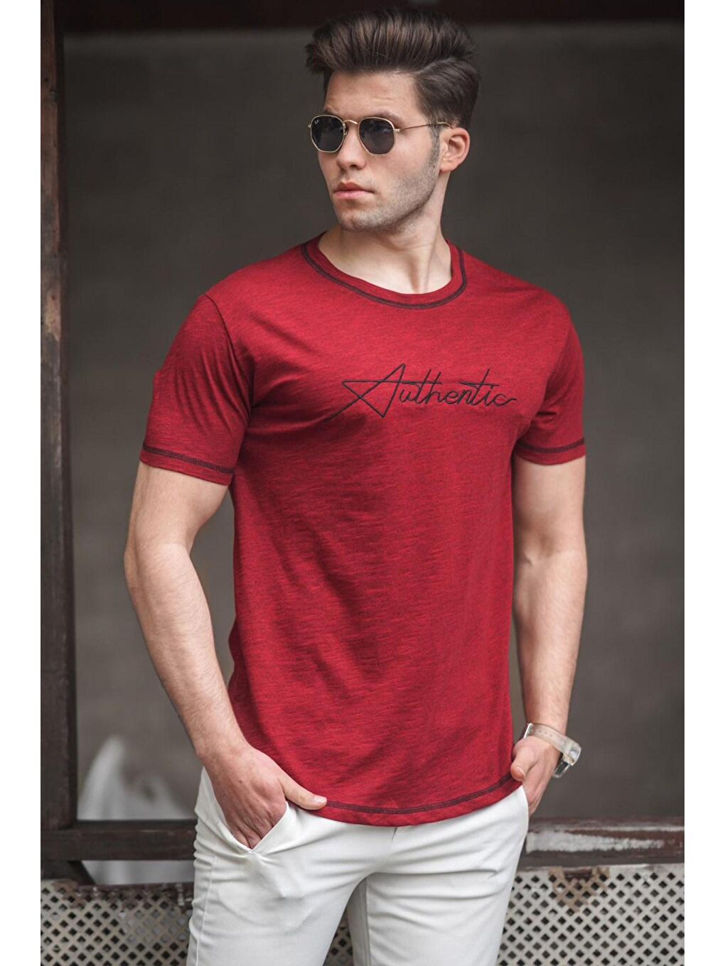 Bordo Baskılı Erkek Tişört 5274
