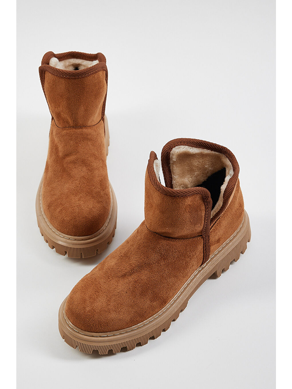 Kahverengi Kadın Taba Süet Rahat Kalıp Kalın Taban İçi Kürklü Bot