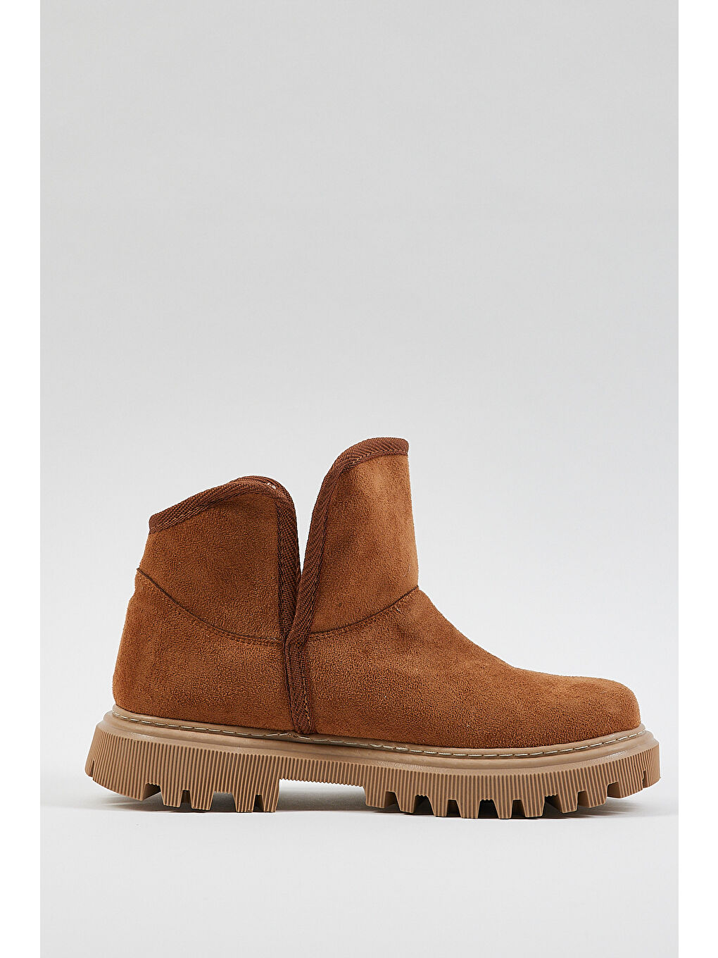 Kahverengi Kadın Taba Süet Rahat Kalıp Kalın Taban İçi Kürklü Bot-1