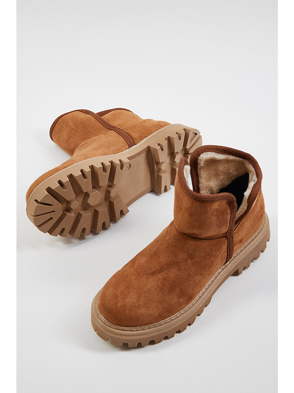 Kahverengi Kadın Taba Süet Rahat Kalıp Kalın Taban İçi Kürklü Bot-2