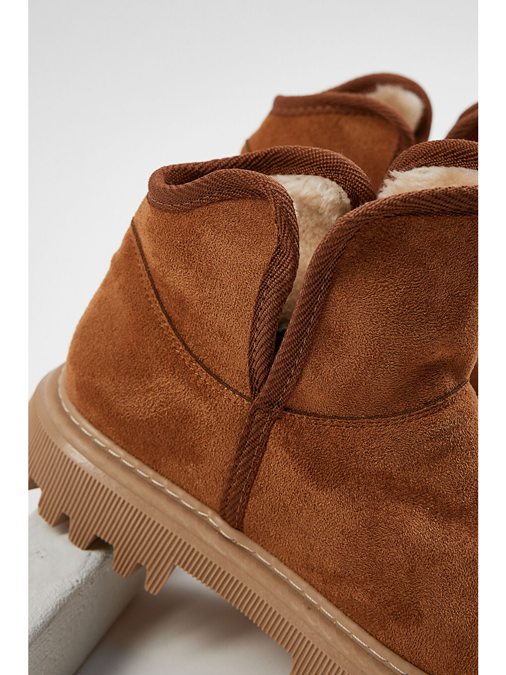 Kahverengi Kadın Taba Süet Rahat Kalıp Kalın Taban İçi Kürklü Bot-3