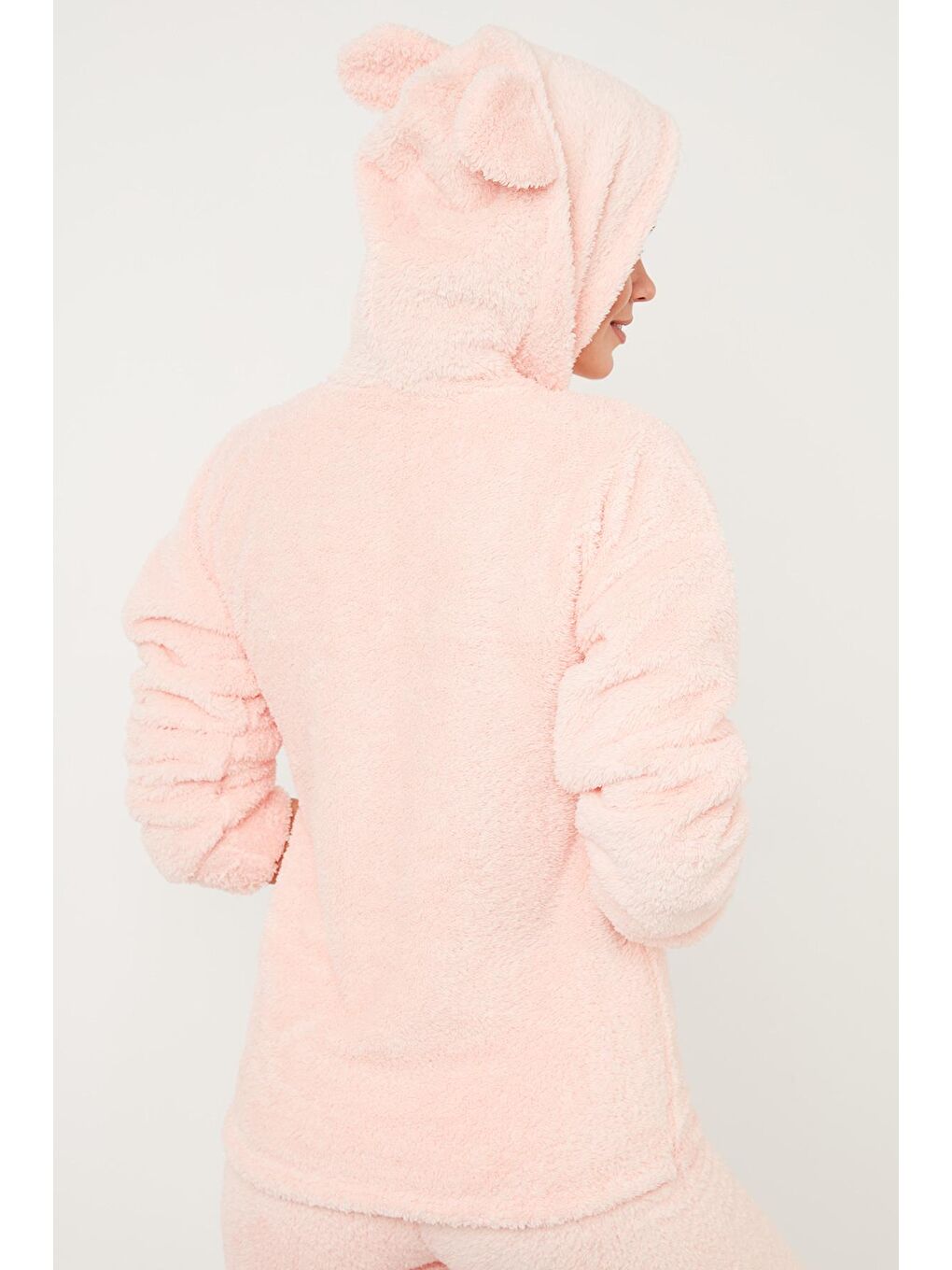 Turuncu Kapüşonlu Elastik Bantlı Peluş Pijama Takımı 6094130-4