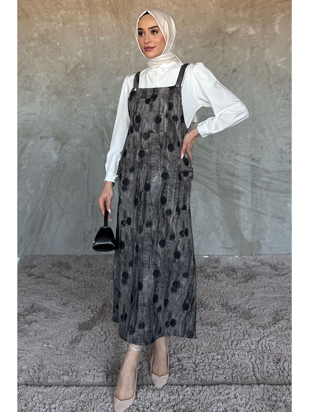 Siyah Tesettür Gömlek Salopet İkili Takım-1