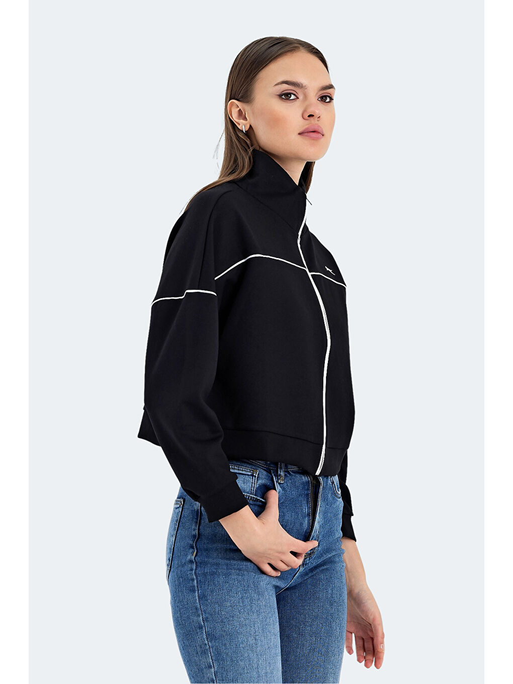 VALENCIA Kadın Crop Siyah Sweatshirt-2