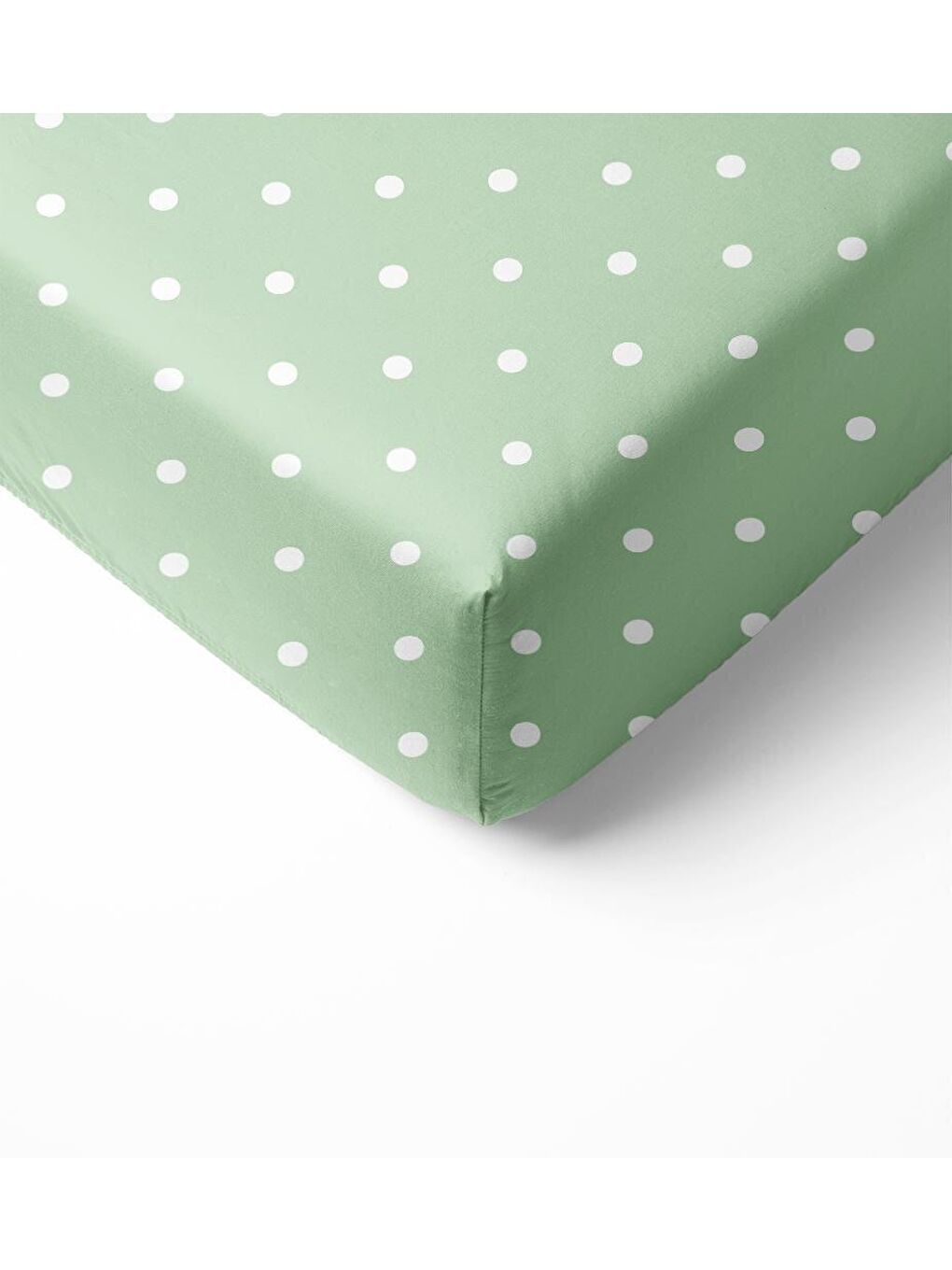 Beyaz Nokta Desen Baskılı Tek Kişilik Lastikli Çarşaf Seti Yeşil-1