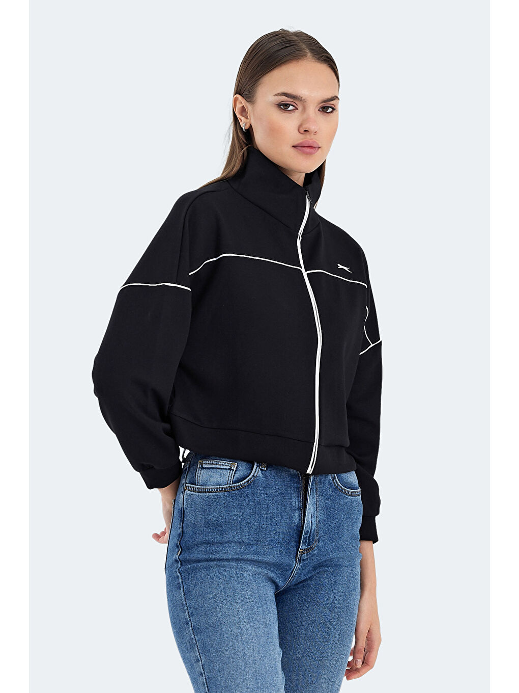 VALENCIA Kadın Crop Siyah Sweatshirt-4