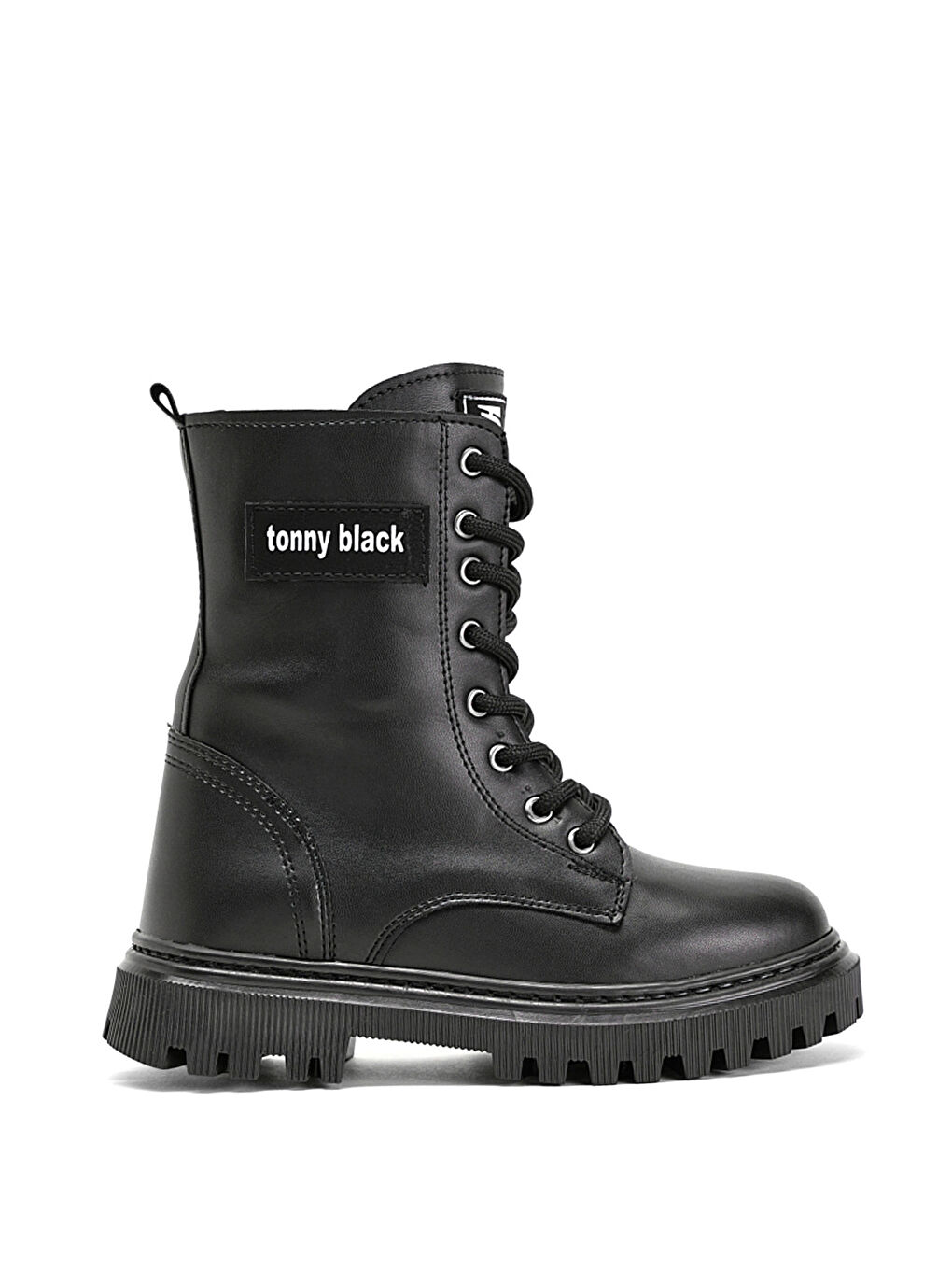 Kız Çocuk Siyah Cilt Termo Taban Önü Bağcıklı Uzun Bot