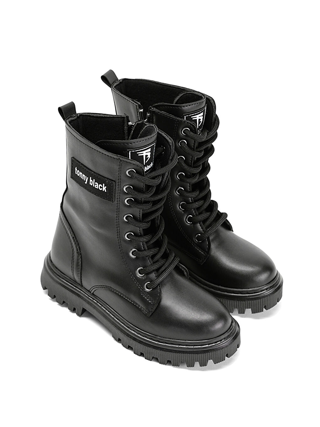 Kız Çocuk Siyah Cilt Termo Taban Önü Bağcıklı Uzun Bot-1