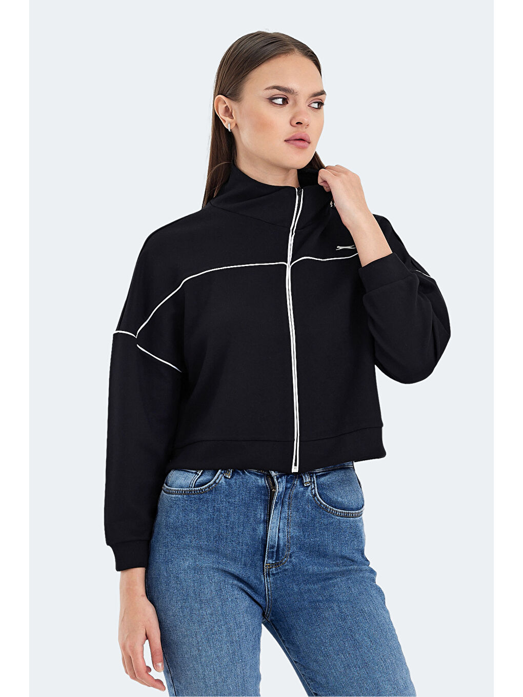VALENCIA Kadın Crop Siyah Sweatshirt-5