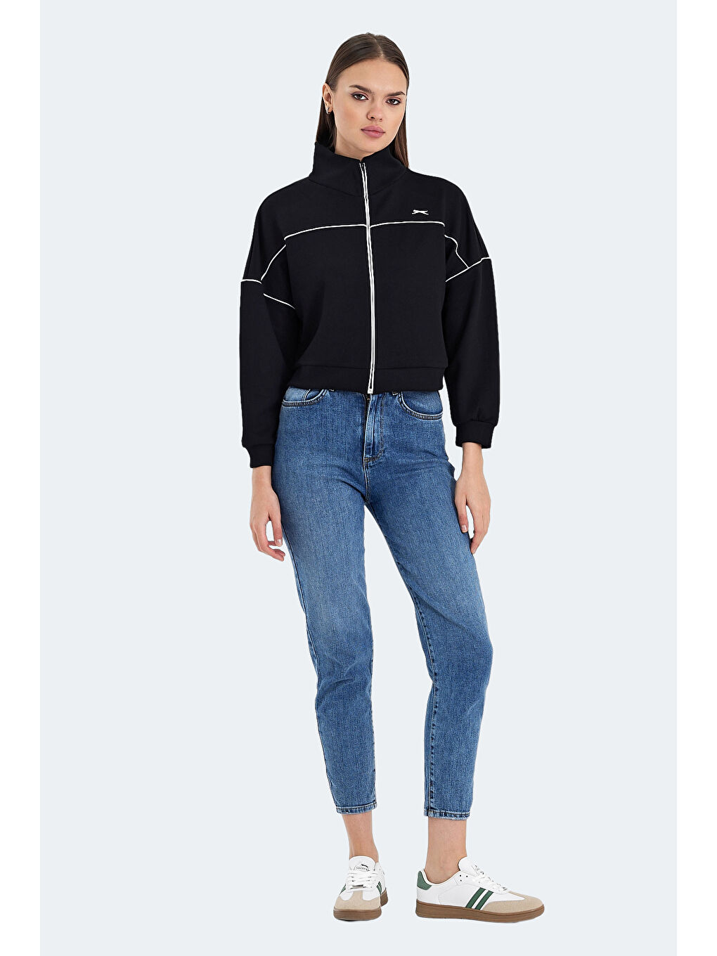 VALENCIA Kadın Crop Siyah Sweatshirt-6