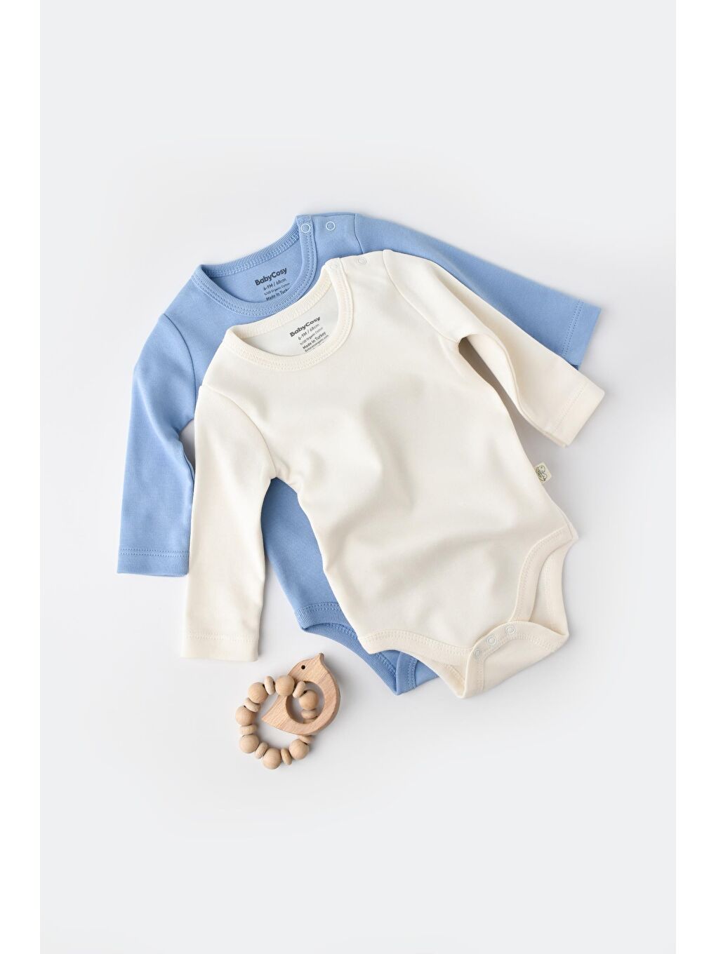 BabyCosy Organic Wear Mavi-Ekru Organik 2 li Uzun Kollu Badi CSY3024