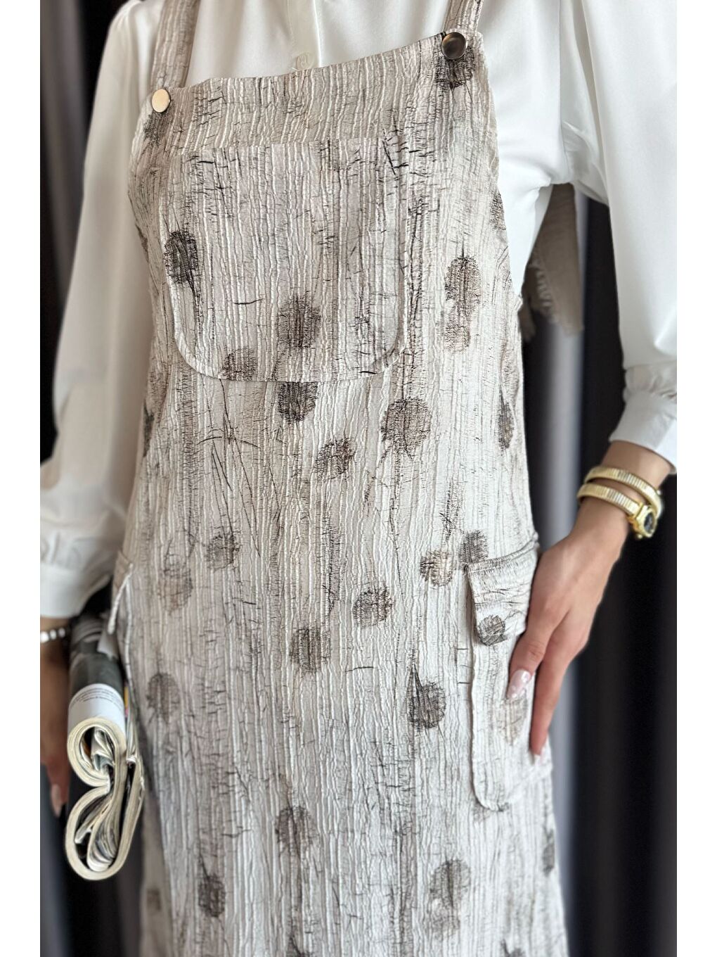 Bej Tesettür Gömlek Salopet İkili Takım-5