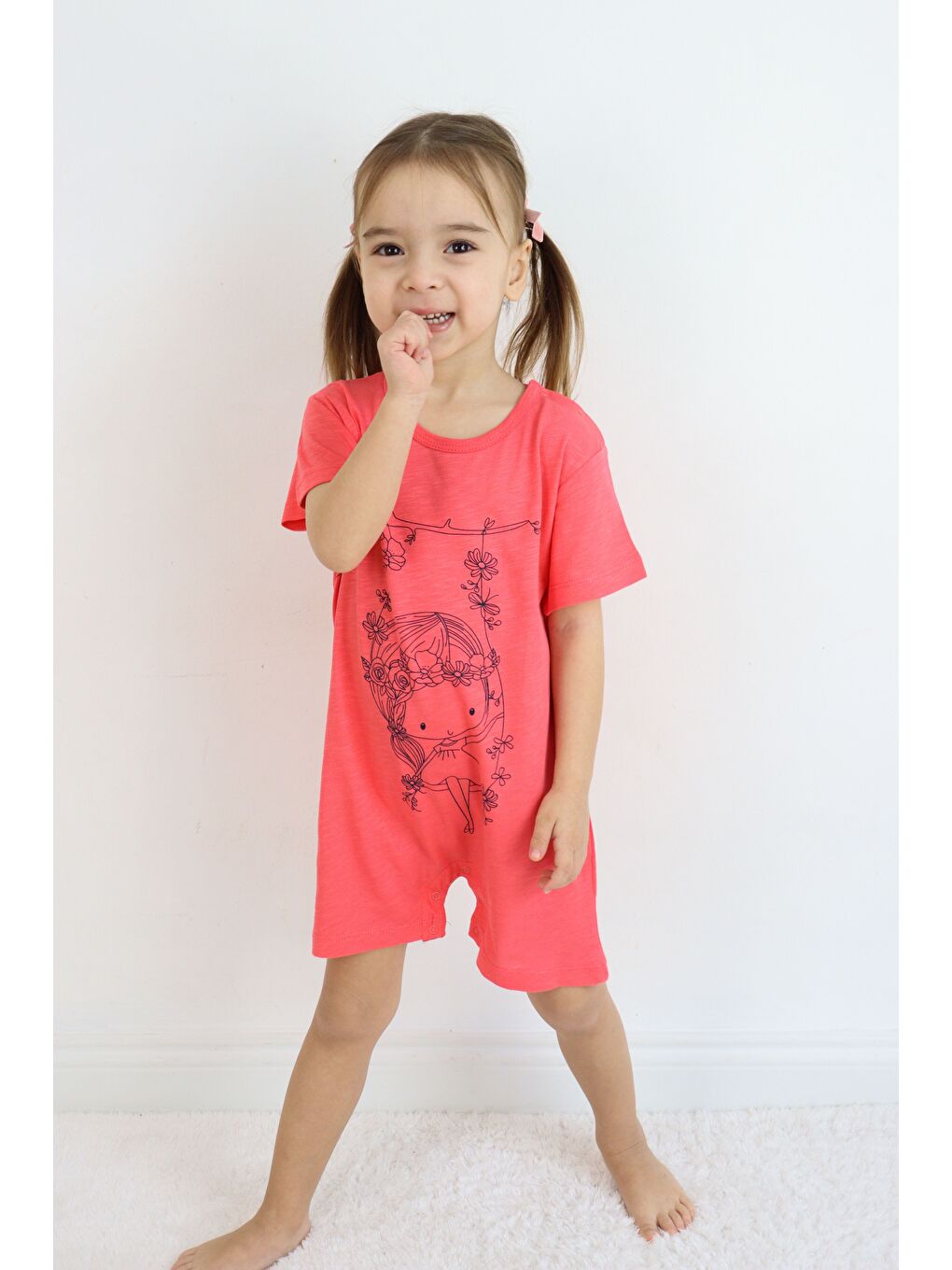 Kırmızı Bisiklet Yaka Baskılı Kız Bebek Tulum-2