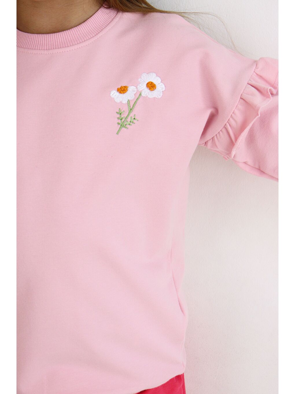 Pembe Bisiklet Yaka Kız Bebek Sweatshirt ve Eşofman Alt 2'li Takım-2