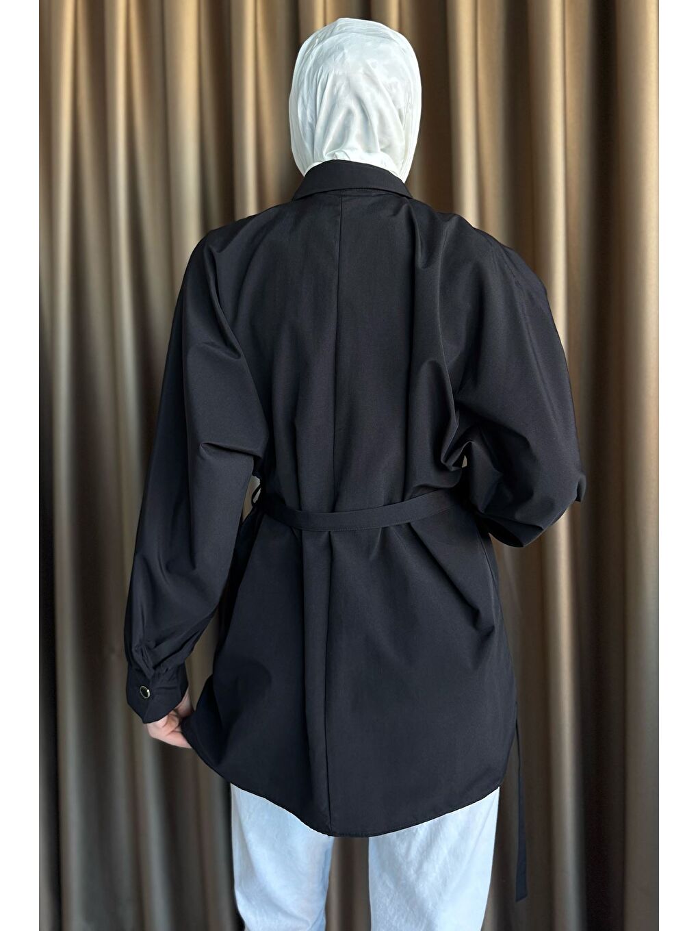 Siyah Bel Kuşaklı Tesettür Gömlek-5