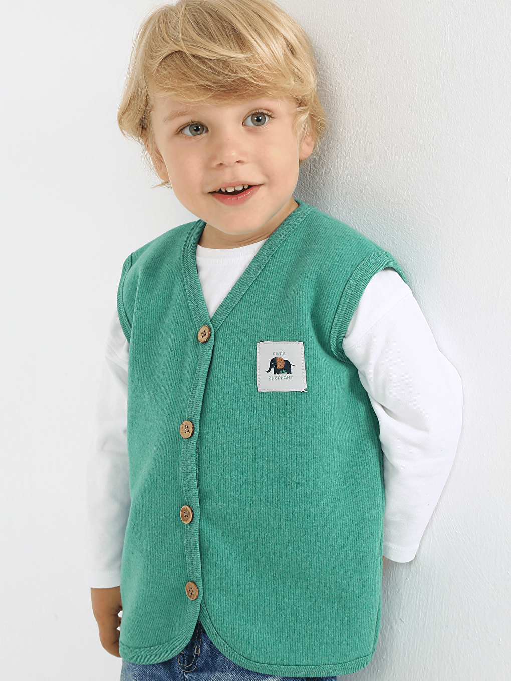 Yeşil V Yaka Erkek Bebek Yelek-1