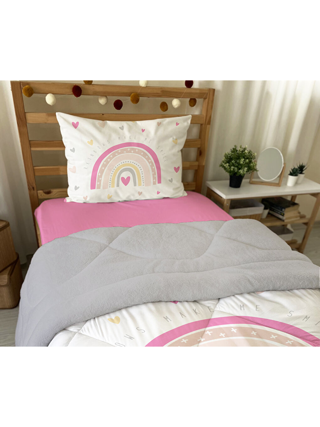 Beyaz Desenli Tek Kişilik 160x220 Cm Wellsoft Çift Taraflı Silikon Yorgan Ve Uyku Seti-3